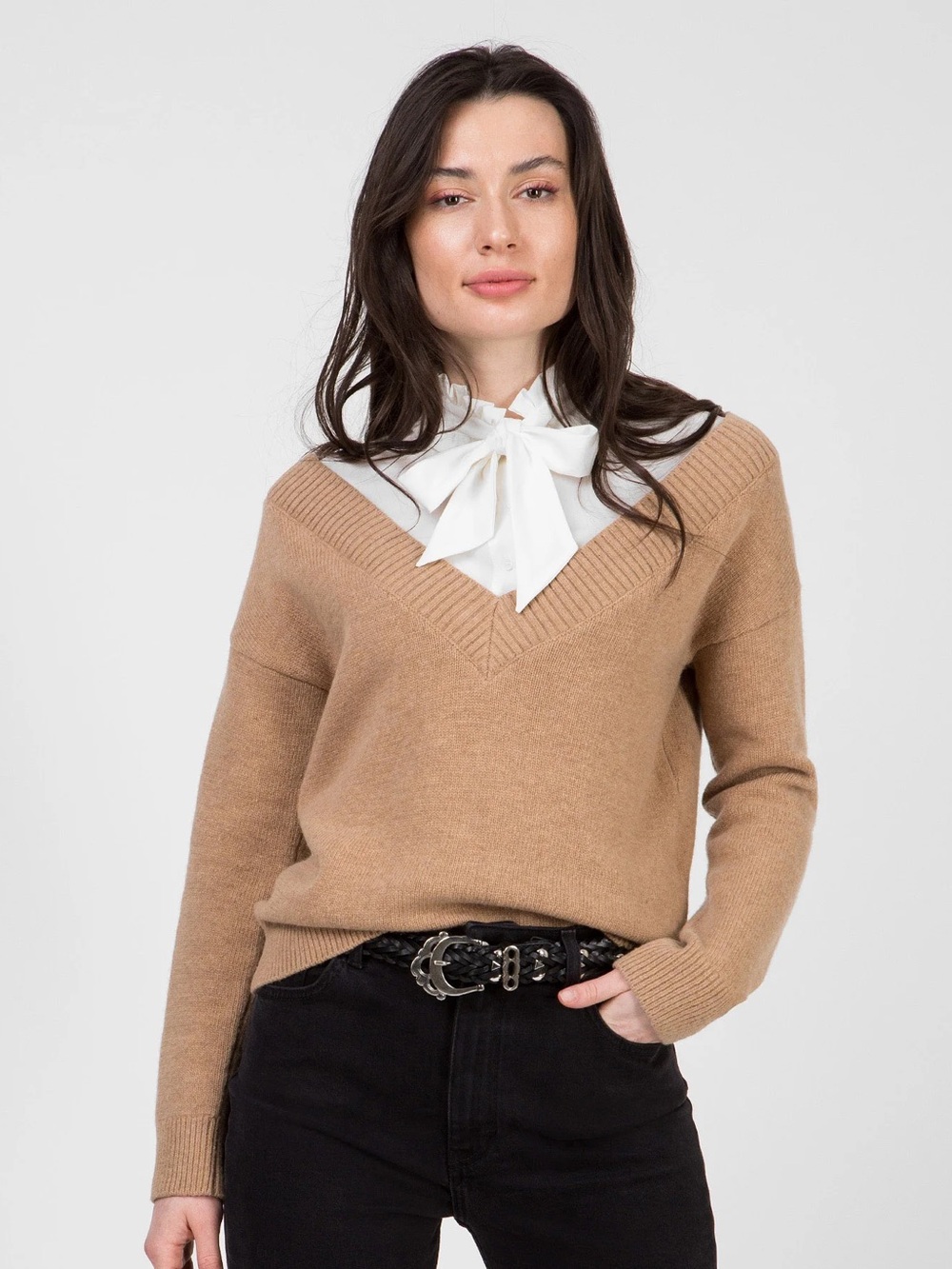 Maje Mirelle Layered Wool Blend Sweater Shirt